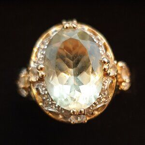 Stunning Vintage Natural Light Yellow Citrine & White Topaz 925 Silver Ring